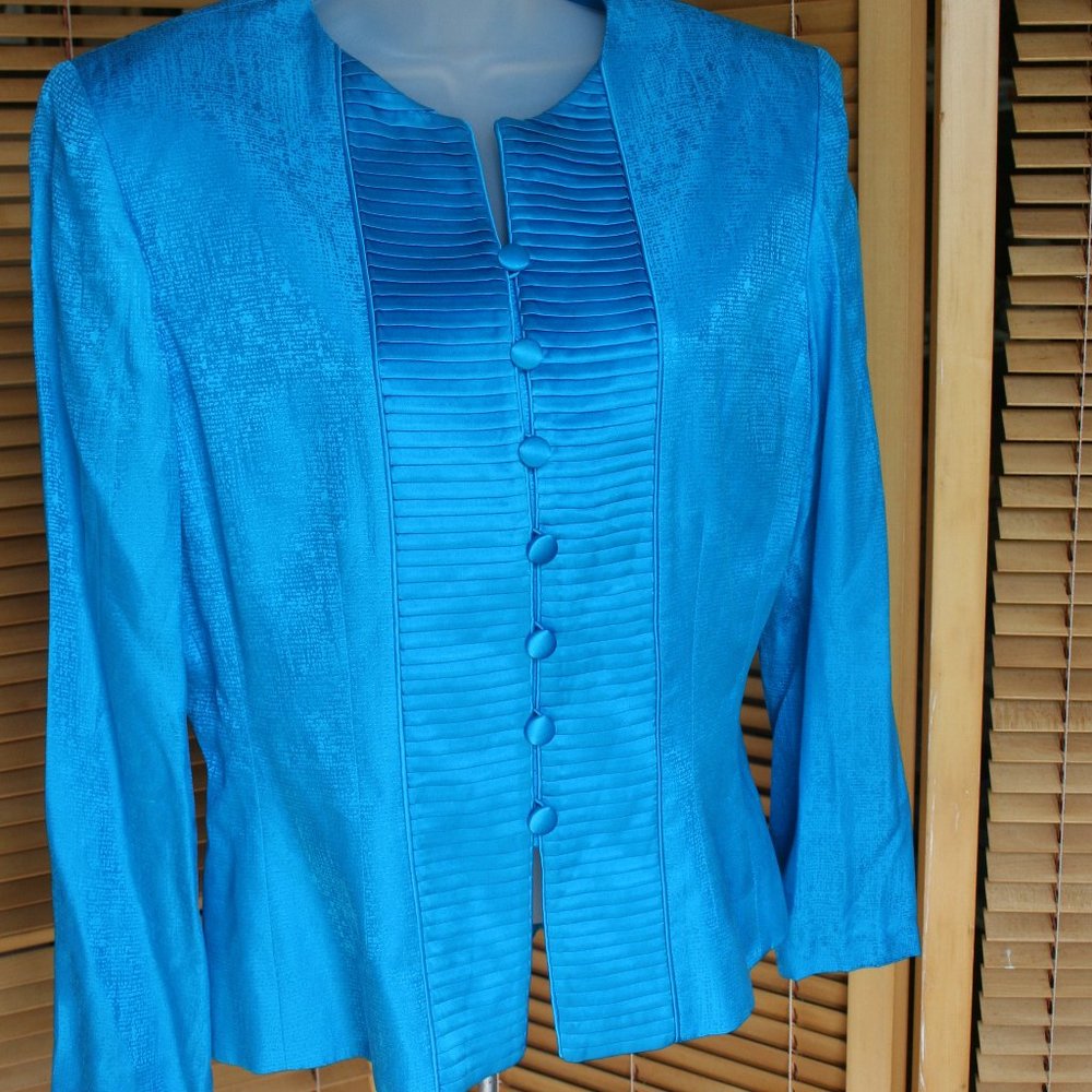 Adrianna Papel 100% Silk Teal Button Down Long Sleeve No Collar Blouse Size 8